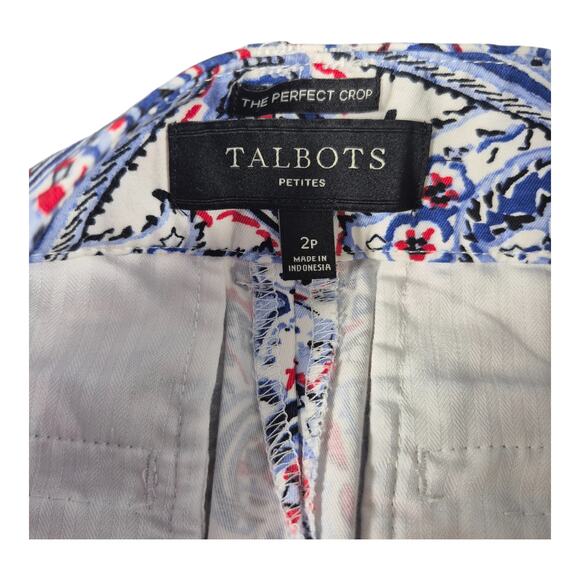 Talbots Red White Blue Paisley Perfect Crop Pants 2 Petite 28 Waist - Picture 3 of 4